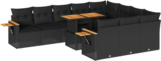 vidaXL 11-teilige Garten-Sofagarnitur aus Poly-Rattan und Akazienholz in Schwarz mit Kissen - Bild 1