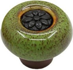 Outdeer Vintage Keramik Schrankknöpfe mit Blumen-Carving in Grün - Bild 1