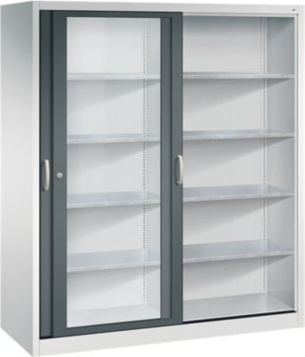 C + P Werkzeugschrank Acurado mit Schiebetüren und Sichtfenster, lichtgrau/anthrazitgrau, B: 160 cm, T: 60 cm, H: 195 cm - Bild 1