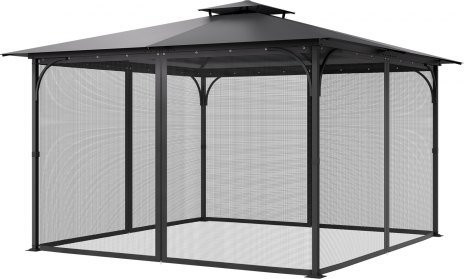 VEVOR Moskitonetz für Pavillon, 4-teiliger Insektenschutz-Seitenwand mit Doppelreißverschluss, Farbe: Schwarz, B/T/H: 365,8 x 365,8 x 228,6 cm - Bild 1