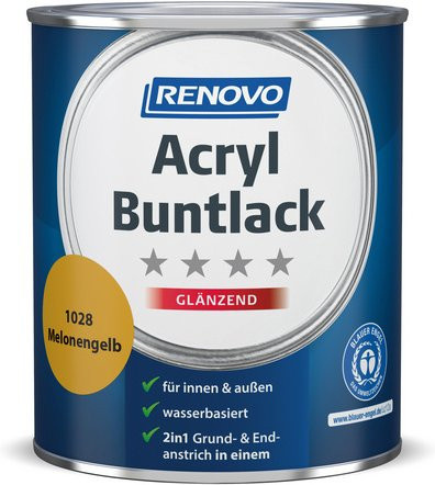 RENOVO Acryl-Buntlack für Holz, melonengelb RAL 1028, glänzend, wasserbasiert, 0,75 l - Bild 1