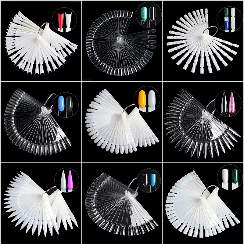 CHUNSHU Falsche Nägel Display, 50 Stück, Natur, Klar, Schwarz, Fan Form - Bild 1