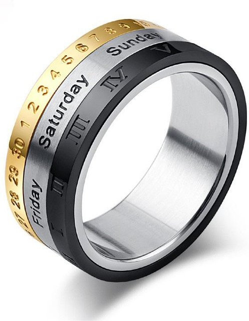 YIRAN Jewelry Kalenderring, Edelstahl, Römische Ziffern, Herren - Bild 1