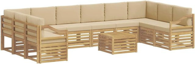 vidaXL Outdoor-Sofagarnitur aus Akazienholz in L-Form, 11-teiliges Set in Weiß und Beige, B/T/H: 59 x 59 x 37 cm - Bild 1