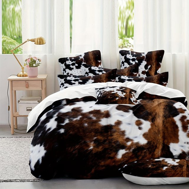 Bettbezug-Set Your Warm Home mit Kuh-Aufdruck in Grau und Weiß, bestehend aus 1 Bettbezug und 2 Kissenbezügen, B/T/H: 135 x 200 cm und 50 x 70 cm - Bild 1