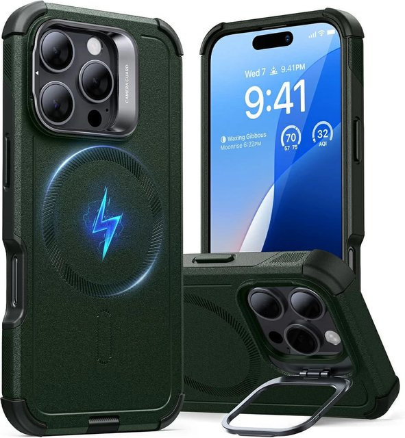 ESR MagSafe Hülle Cyber Armor mit Kickstand für Apple iPhone 16 Pro, Grün - Bild 1