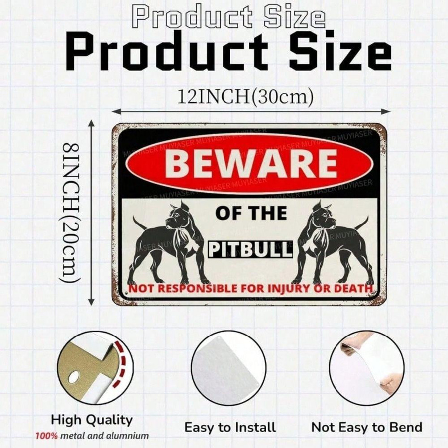 Metallposter CIFkauf Warnschild Pitbull im Dienst als Wandkunst und Schutzdekoration im amerikanischen Stil - Bild 3
