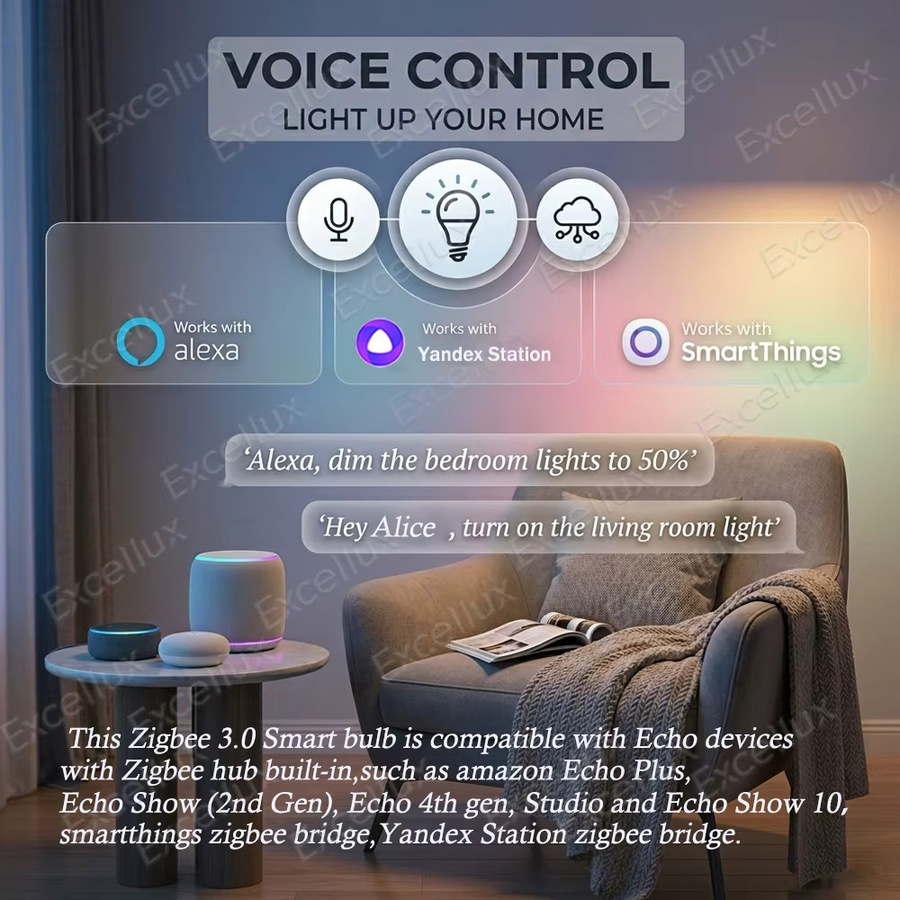 Excellux Zigbee Smart-Glühbirne E27 LED RGBCW mit Sprachsteuerung für Alexa und Home Assistant - Bild 3