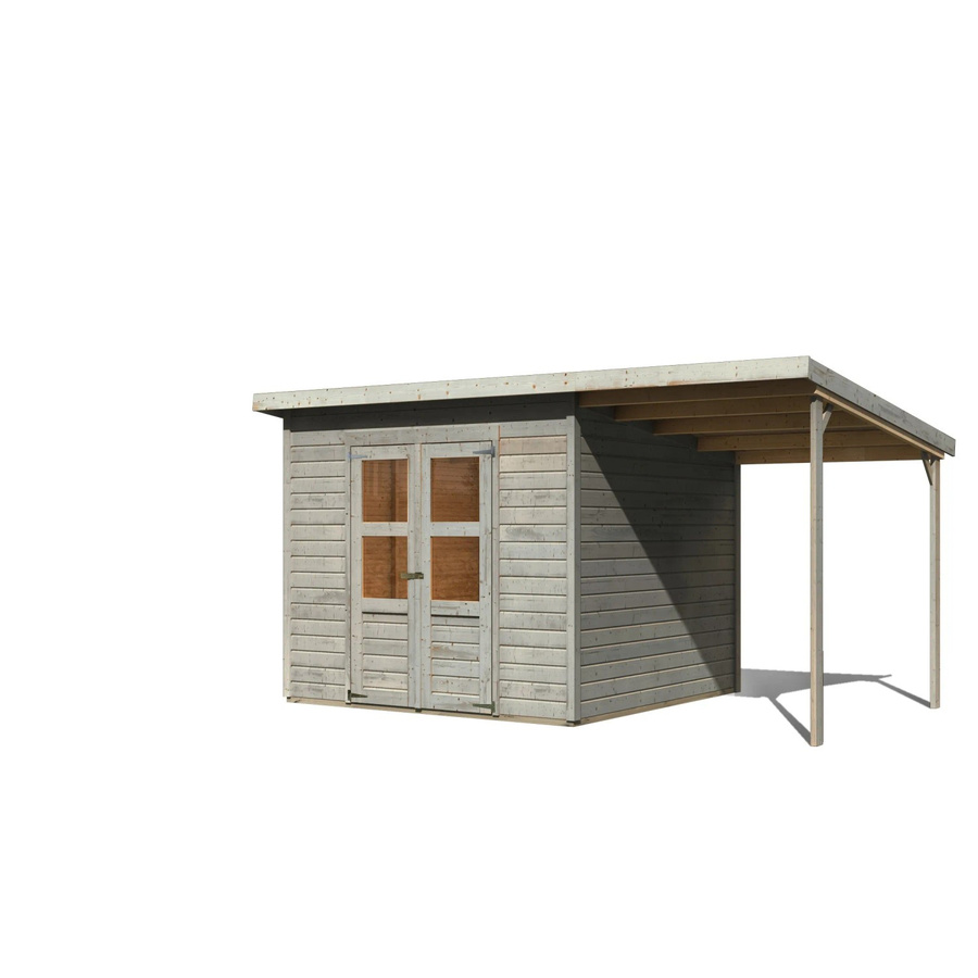 Karibu Gartenhaus Vellinge aus Massivholz mit Anbaudach und Pultdach, Grau, B/T/H: 219 x 238 x 240 cm - Bild 2