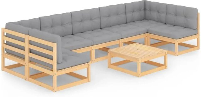 vidaXL 8-tlg Garten-Lounge-Set Modell 47 aus massivem Kiefernholz in U-Form mit grauen Polsterkissen - Bild 1