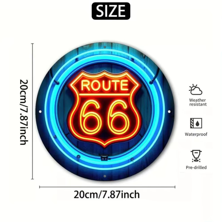 CIFBUY Vintage Route 66 Metall-Wandschild aus Aluminium in Blau und Orange, Rund - Bild 3