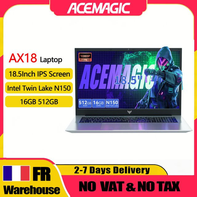 ACEMAGIC Laptop mit 18,5 Zoll Display, Intel Alder Lake N150 Prozessor, Windows 11 Pro, 16GB DDR4 RAM, 512GB SSD, Silver - Bild 1