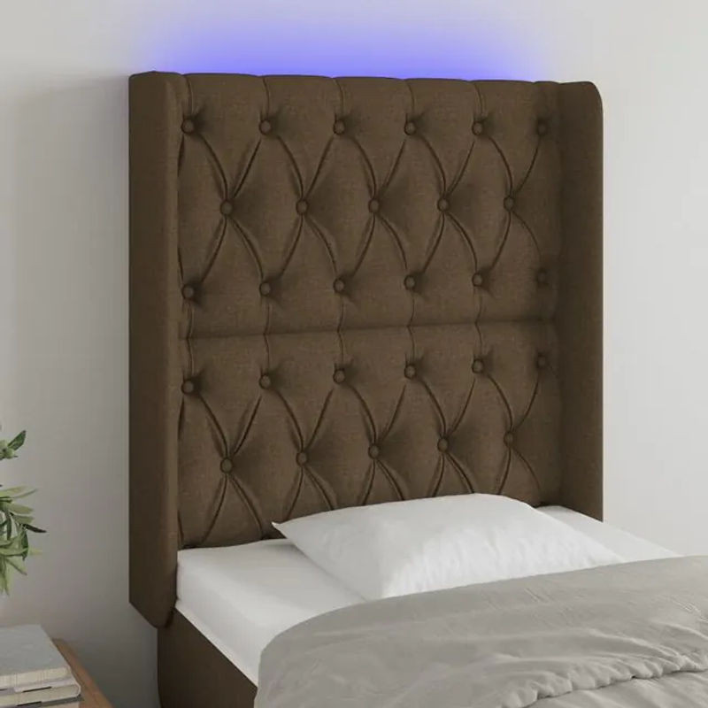 Vidaxl Bettkopfteil mit LED in Dunkelbraun aus Stoff und Holz, B: 83 cm, T: 16 cm, H: 118/128 cm - Bild 1