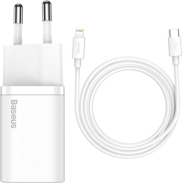 Baseus Super Si Netzladegerät mit Lightning-Kabel, 20W, 3A, 1 x USB-C, Weiß TZCCSUP-B02 - Bild 1