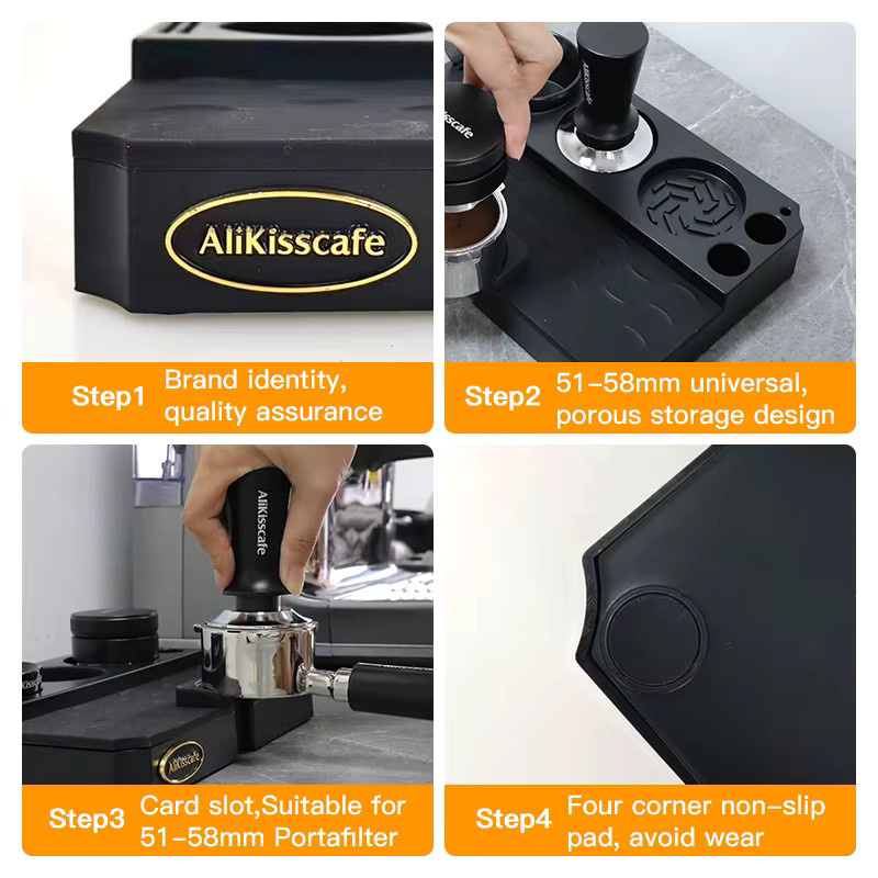 Kaffee Tamping Station Organizer in Schwarz für Delonghi und Breville Espresso Maker als freistehende Siebträgerhalterung aus Kunststoff - Bild 3