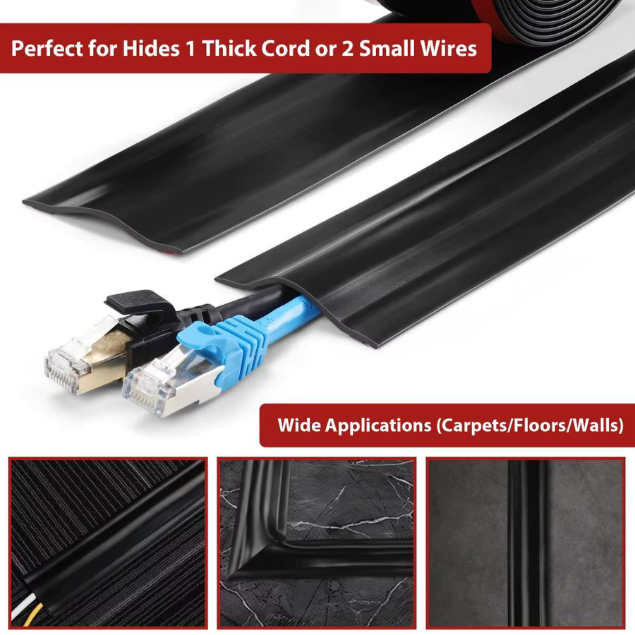 Selbstklebende PVC-Bodenkabelabdeckung in Schwarz für Ethernet-LAN-Kabel, 1 m Länge - Bild 2