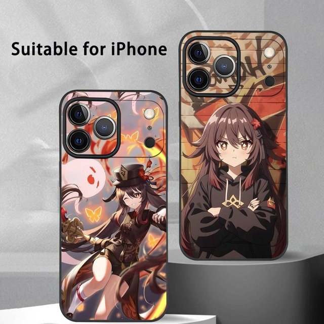 Hu Tao Genshin Impact Handyhülle für iPhone 11 bis 17 Pro Max Plus Mini, Schwarz Frosted Soft Shell - Bild 1