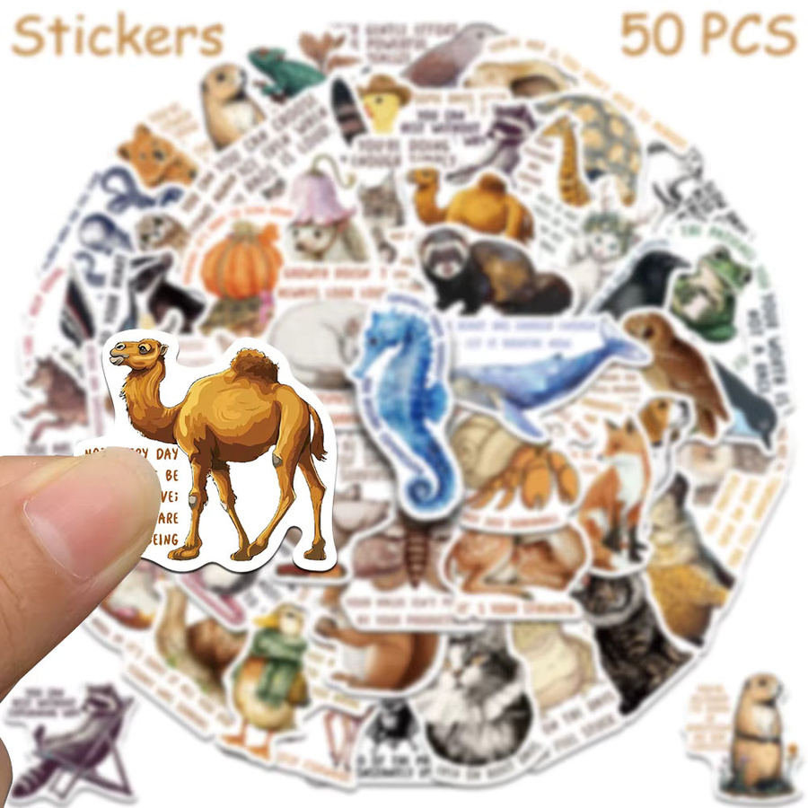 50 Stück wasserdichte Cartoon Kamel Aufkleber mit mittelalterlichen Tierzitaten in Multicolour für Scrapbook, Telefon und Koffer - Bild 3
