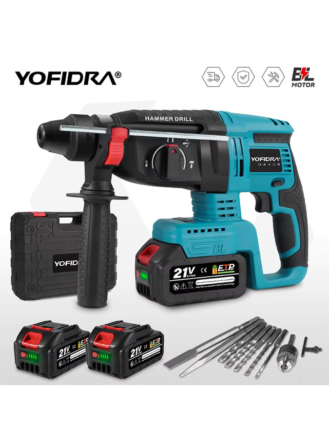 YOFIDRA Bürstenloser elektrischer Bohrhammer 26mm kabelloser Multifunktions-Schlagbohrer kompatibel mit Makita 18V-21V Akku - Bild 6