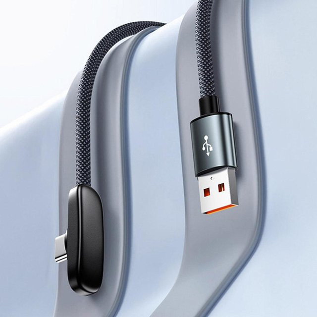 USB auf Typ-C Schnellladekabel mit 90 Grad Winkel, 100W PD Super Charging Game Cable, Schwarz - Bild 1