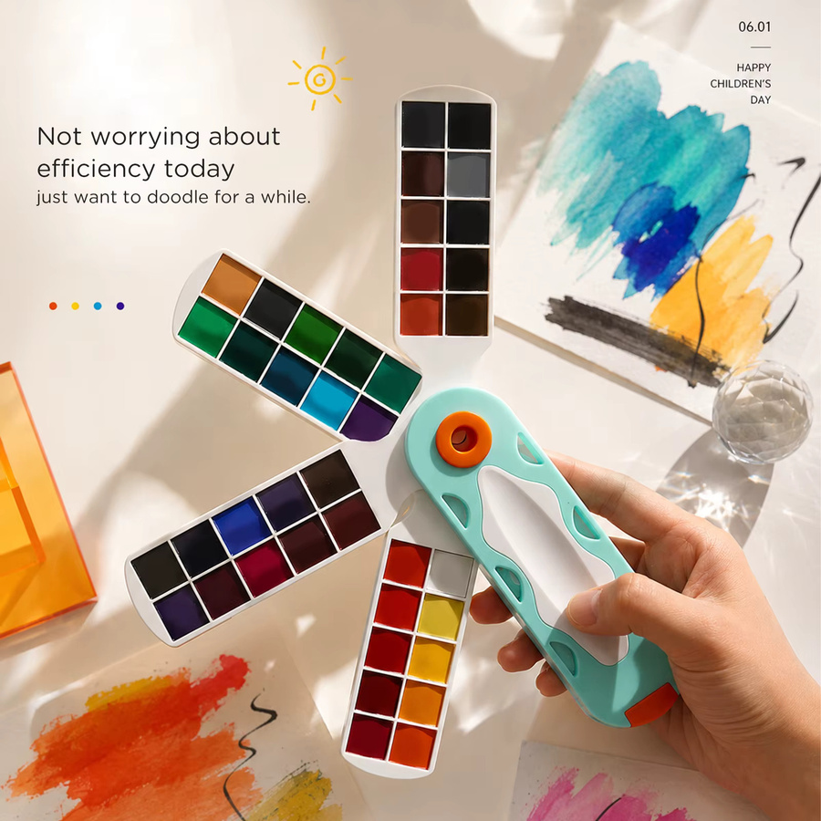 SeamiArt Aquarellfarben-Set mit fächerförmigen Farben und Wasserpinsel, Multicolour - Bild 4
