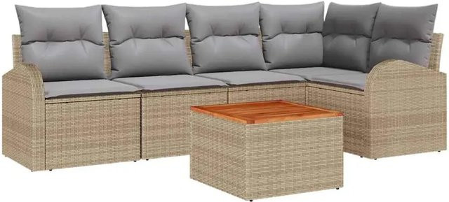 vidaXL Garten-Sofa-Set 6-teilig in Beige und Hellgrau mit Poly-Rattan, pulverbeschichtetem Stahl und Akazienholz - Bild 1