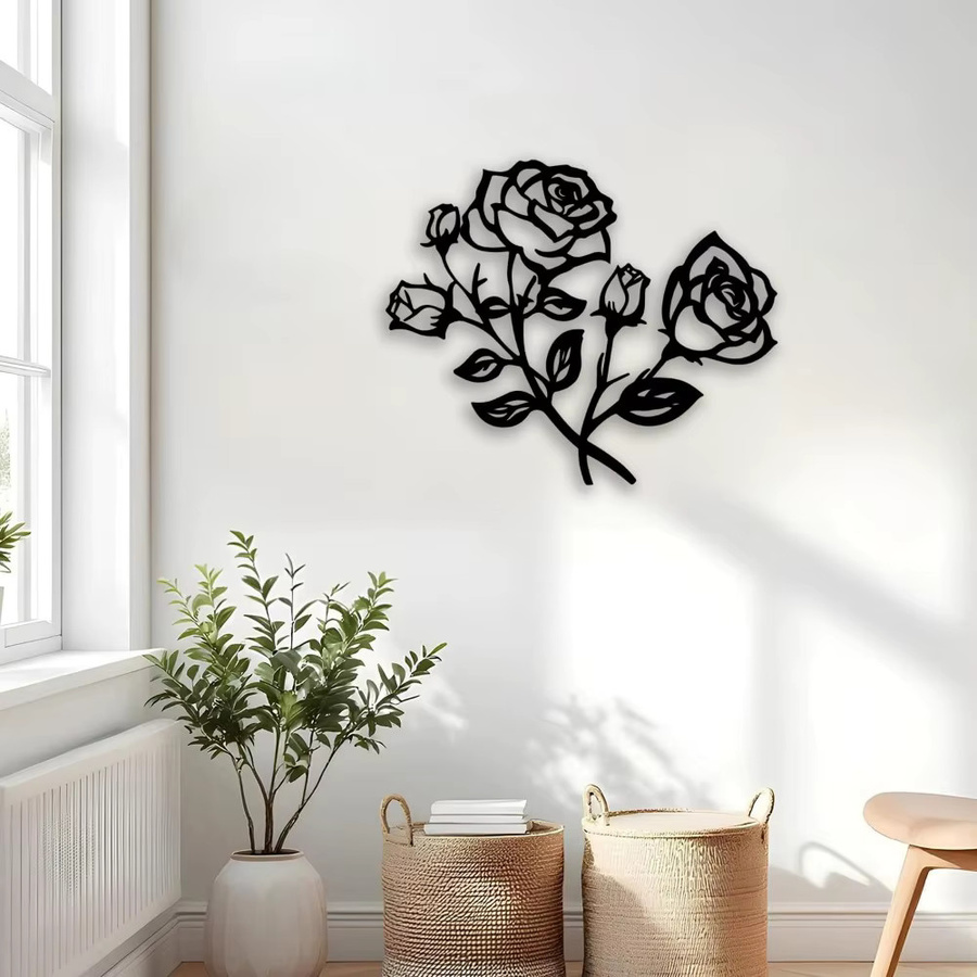 CIFBUY Metall-Wanddekoration Rosenblüten-Kunst in Schwarz für modernes Wohnambiente - Bild 4
