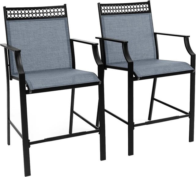 Costway 2er Set Gartenstühle aus Metall und Stoff in Blau mit schnelltrocknendem Material, B/T/H: 63 x 49 x 114 cm - Bild 1