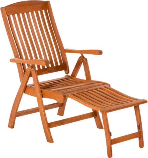 Merxx Klappsessel Maracaibo Set aus Holz und Metall mit Fußteil, Beige/Braun, B/H/T: 57,5 x 107 x 118 cm - Bild 1
