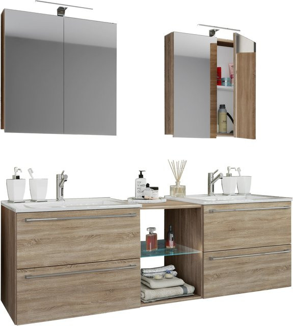 VCM Badmöbel Set Badinos XXL 3-tlg. Doppel-Waschtisch mit Keramik-Waschbecken und Spiegelschränken, Breite: 195 cm - Bild 1