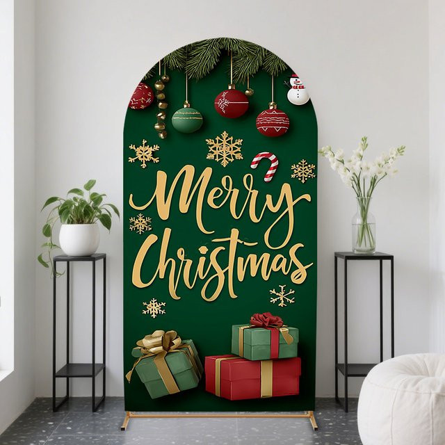 VIKAMA Weihnachtshintergrund mit geometrischem Bogen in Dunkelgrün und Gold für deine Mottoparty oder Hochzeit, B/H: 120 x 50 cm - Bild 1