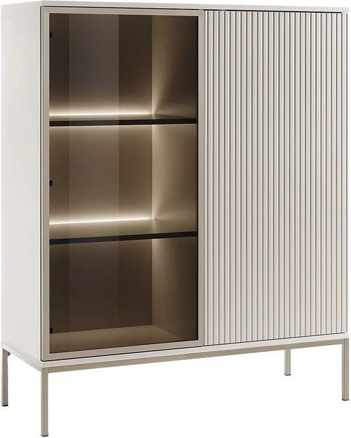 Vente-unique Vitrinenschrank Ovila in Beige mit Glastüren und LED-Beleuchtung, Breite: 103,5 cm - Bild 1