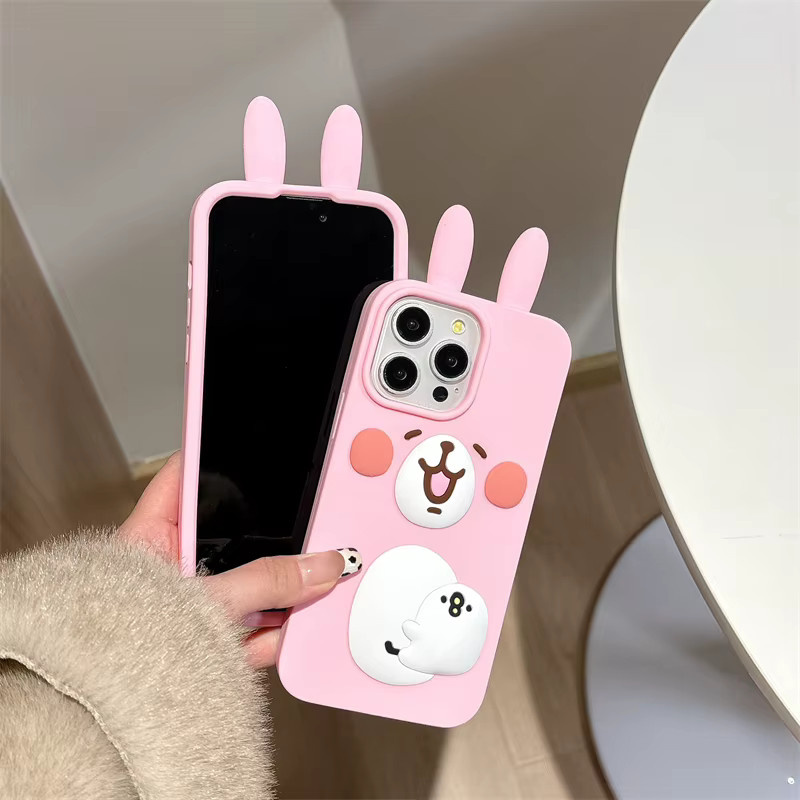 Niedliche Silikonhülle mit rosa Kaninchen-Design für iPhone 16 15 14 13 Pro Max Plus und Pro von OLPAY - Bild 3