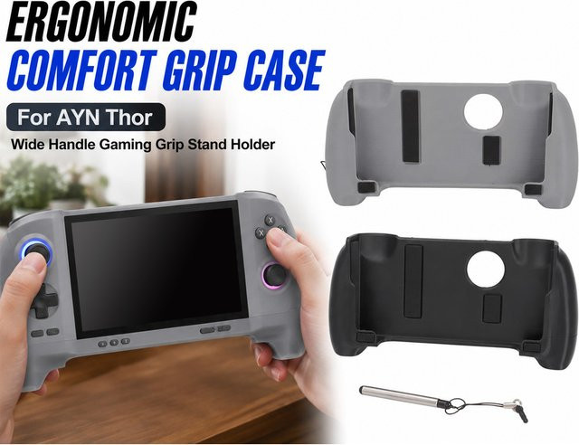 AUTOVIC Ergonomische Komfortgriff-Hülle für AYN Thor mit Stylus und Gaming-Ständerhalterung in Schwarz und Grau - Bild 1