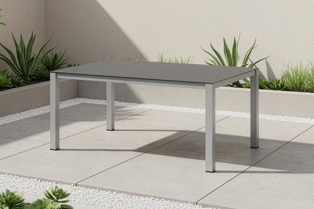 OUTFLEXX Esstisch für Garten und Terrasse aus Aluminium und Spraystone, silber/anthrazit, B/T: 160 x 95 cm - Bild 1