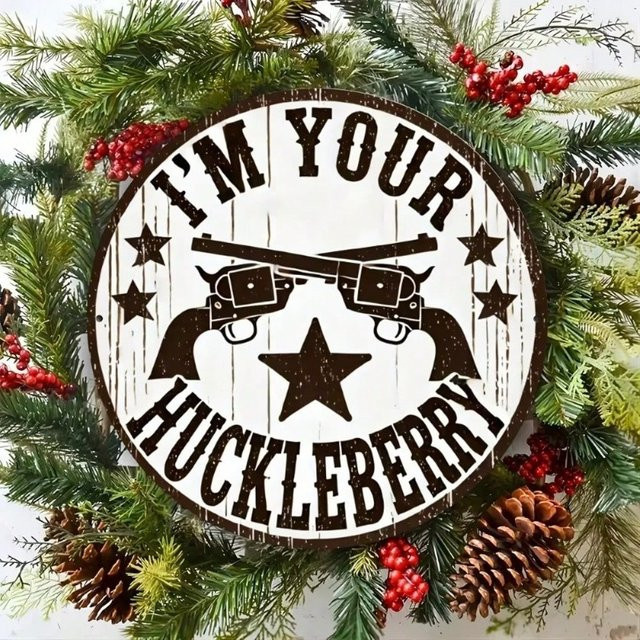 Rundes Wandschild aus Holz im Vintage-Stil mit I'm Your Huckleberry Design von Potdemiel, Durchmesser: 20 cm - Bild 1