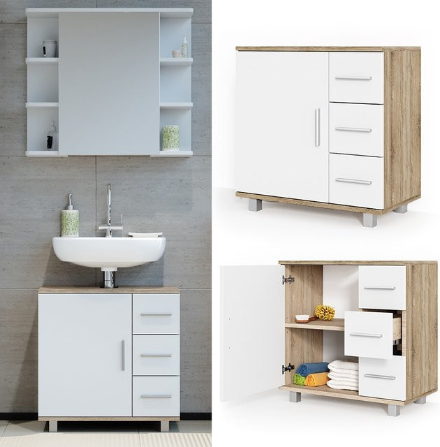 Vicco Waschbeckenunterschrank Ilias in Weiß Sonoma, B/T/H: 60 x 33 x 60,8 cm - Bild 1