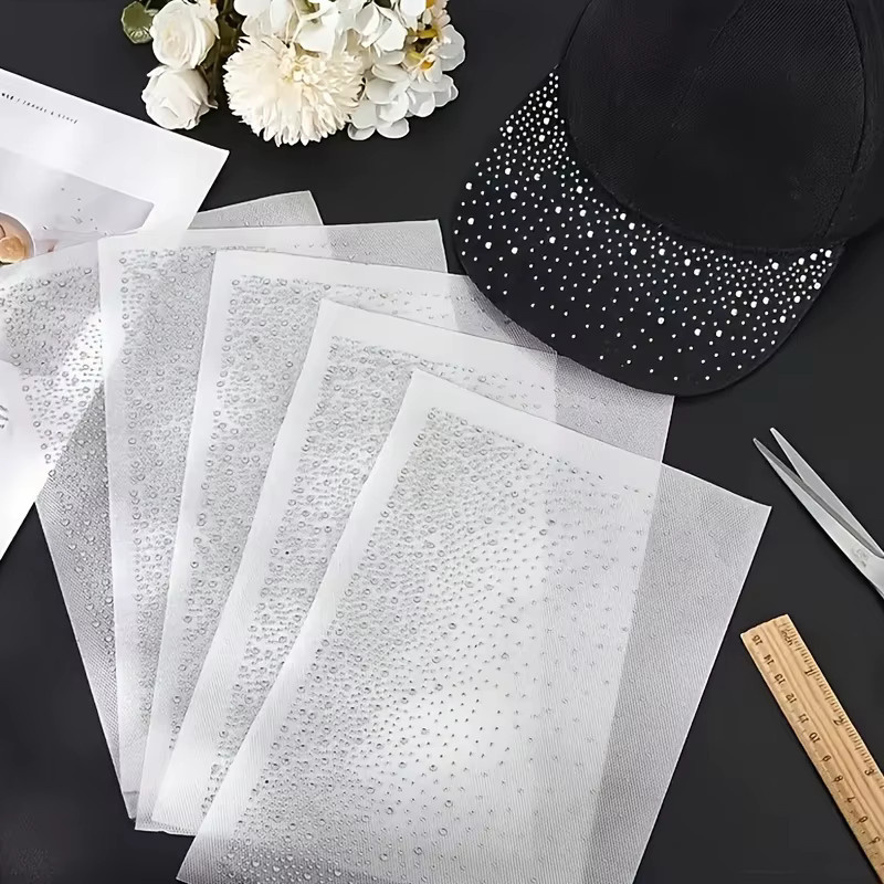 8 Blatt funkelnde DIY-Strass-Aufkleber in Silber zur wärmeaktivierten Dekoration von Kleidung - Bild 3