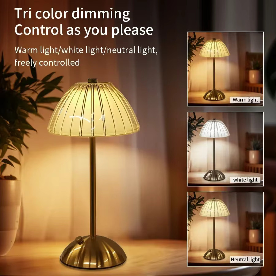 GGBEE LED Tischlampe mit Touch-Sensor, dimmbar, USB aufladbar, Gold/Messing - Bild 2