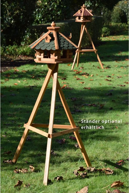 Dobar Rustikales XL-Vogelfutterhaus im Blockhaus-Stil mit grünem Bitumendach und 6 Einfluglöchern - Bild 1