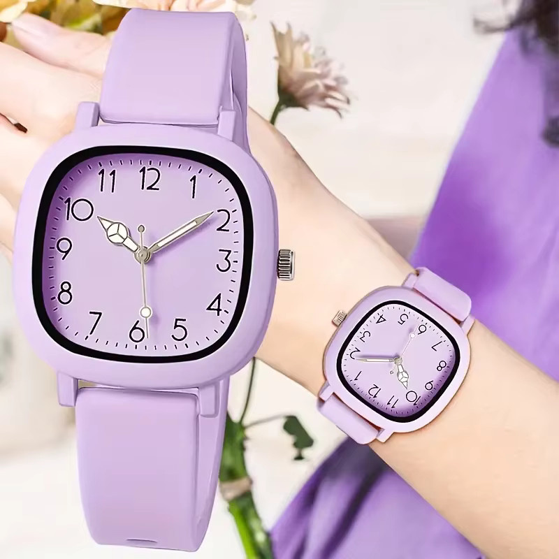 RUNERR Armbanduhr Damen, Quarz, Silikonarmband, Eckig, Lila - Bild 2