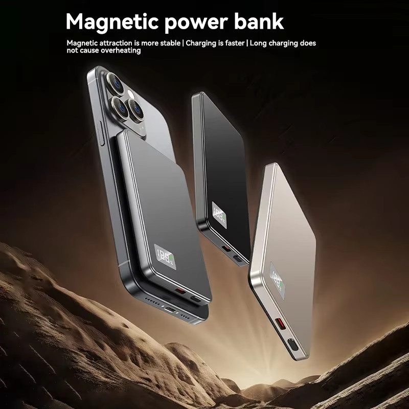 ROMOSS MagSafe Powerbank mit 50000mAh Kapazität, ultraflaches magnetisches kabelloses Schnellladegerät mit digitaler Anzeige in Gold - Bild 3