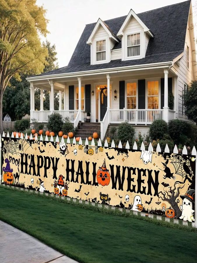 VIKAMA Halloween-Banner mit Kürbis-Motiv als Willkommensschild für Garten und Außenzaun, B/H: 180 x 35 cm - Bild 3