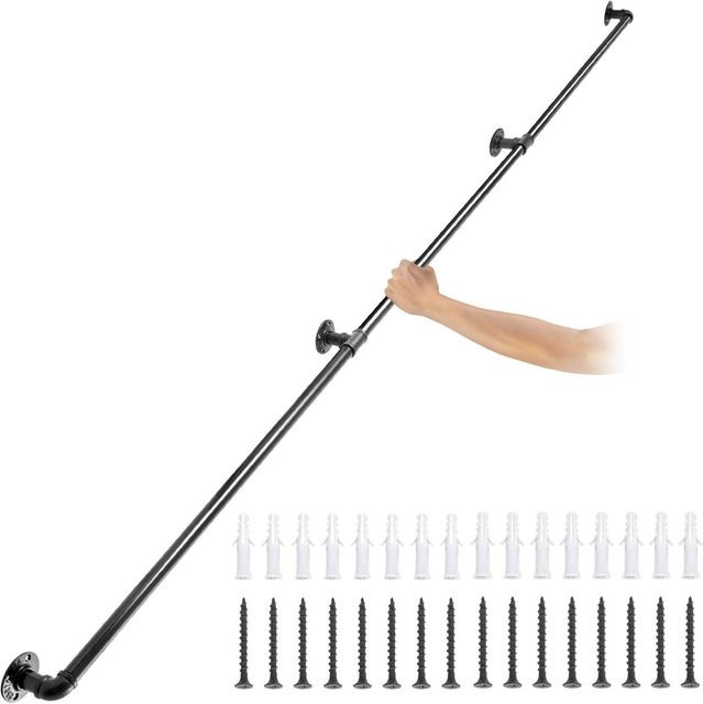 Buying Solutions MB Rohr-Treppengeländer aus Stahl in Schwarz Matt, Wandmontage, Rund, 274 cm - Bild 1