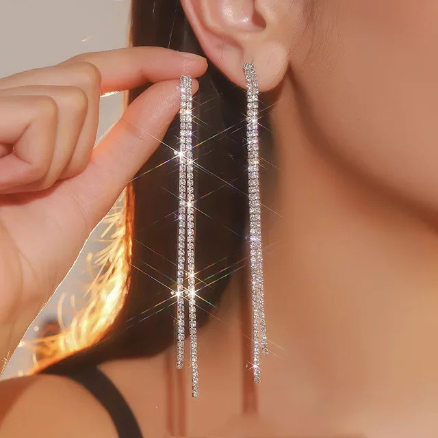 FYUAN Ohrringe, Quaste, Strass, Kristall, Gold, Silber Farbe, Damen - Bild 1