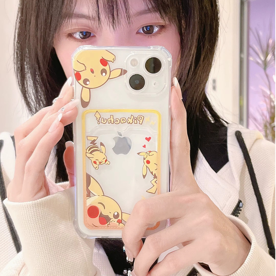 Stoßfeste Handyhülle mit Gengar und Pikachu Motiv für iPhone 11 bis iPhone 16 Pro Max Plus inklusive Kartenfach - Bild 3