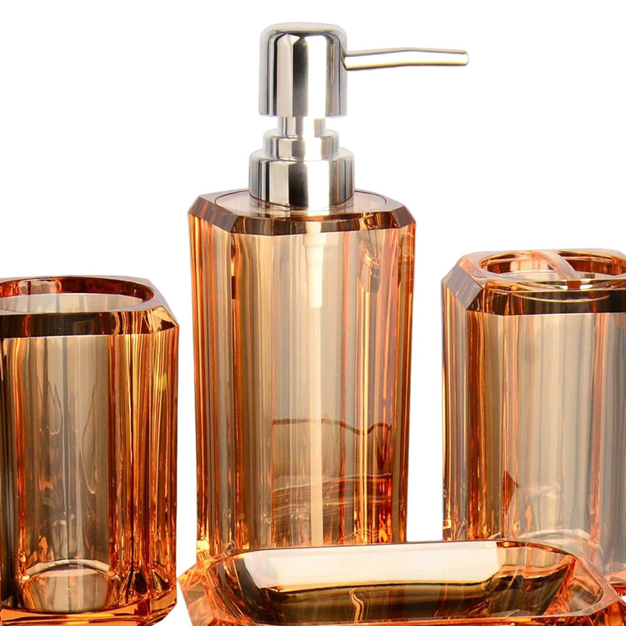 Kesoto 4-teiliges Badezimmer-Zubehör-Set aus Glas in Transparent und Silber mit Seifenspender und Zahnbürstenhalter - Bild 3