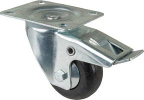 BS Lenkrolle mit Totalfeststeller und Schraubbefestigung, Durchmesser 80 mm, Tragkraft 100 kg, Farbe: Schwarz/Silber - Bild 1