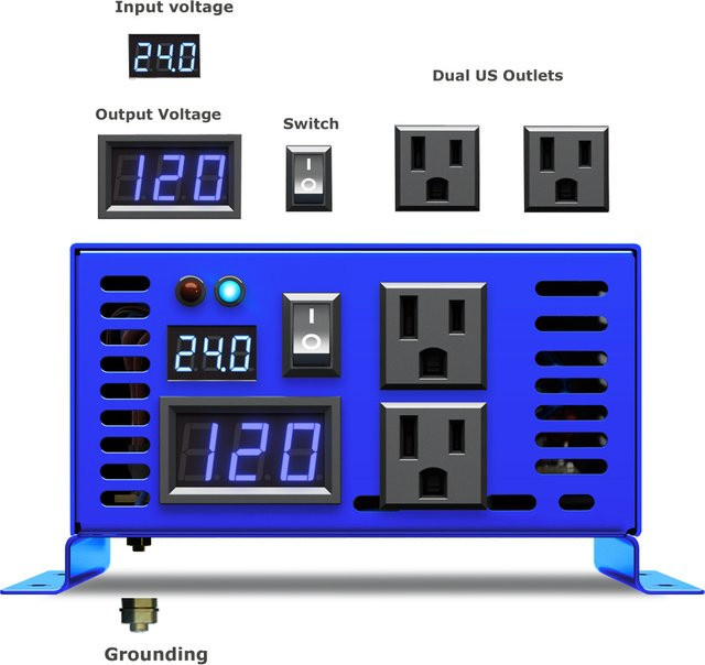 Solar Inverter Wechselrichter mit reiner Sinuswelle 800 W, DC zu AC Konverter für 12 V, 24 V, 48 V, 72 V, 96 V auf 110 V bis 240 V, Farbe: Blau - Bild 1