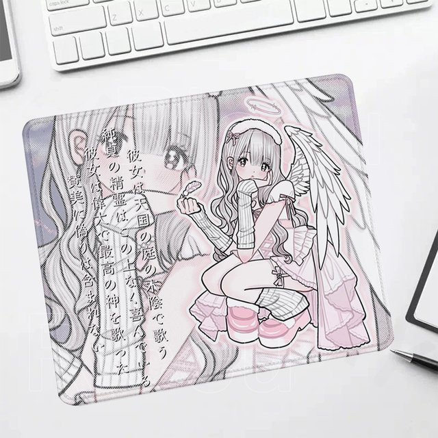 Niedliches Anime Engel-Mädchen Mauspad in Rosa für Laptop und Gaming-Schreibtisch - Bild 1